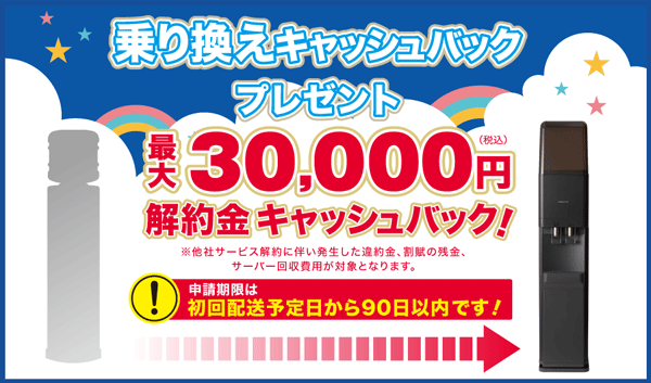 プレミアムウォーター乗り換えキャンペーン(最大30,000円キャッシュバック)